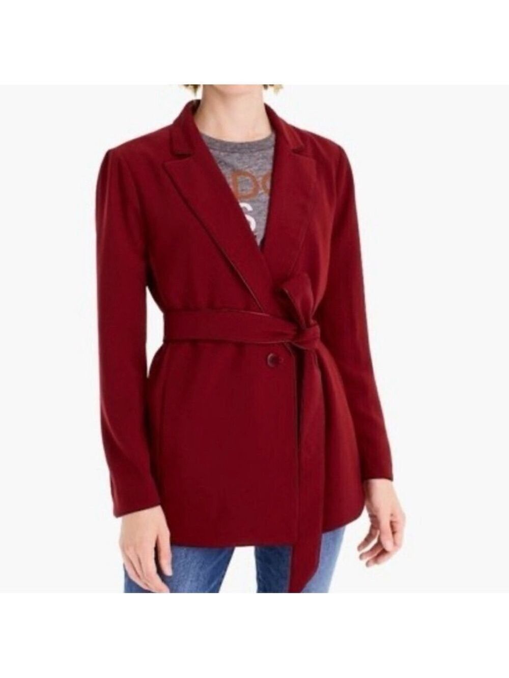 J. CREW 365 CREPE WRAP BLAZER IN BURGUNDY SIZE LARGE CONTEMPORARY MINIMALIST